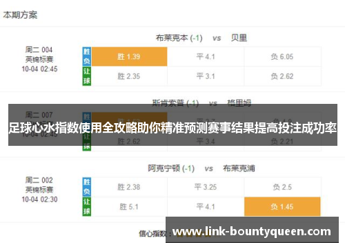 足球心水指数使用全攻略助你精准预测赛事结果提高投注成功率